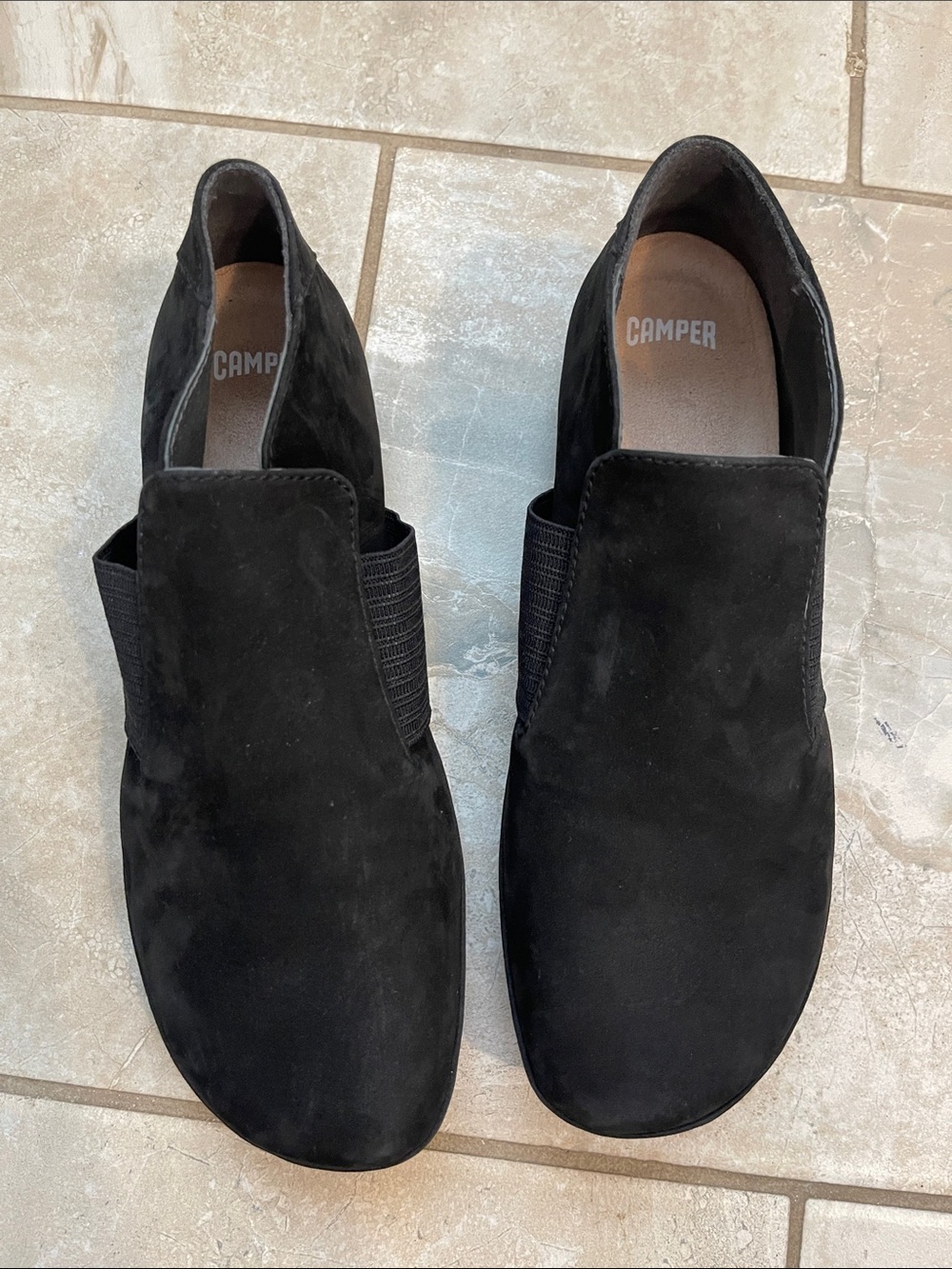 Camper Right Black Suede Ankle Boots 37 US7, Minimalist Slip On